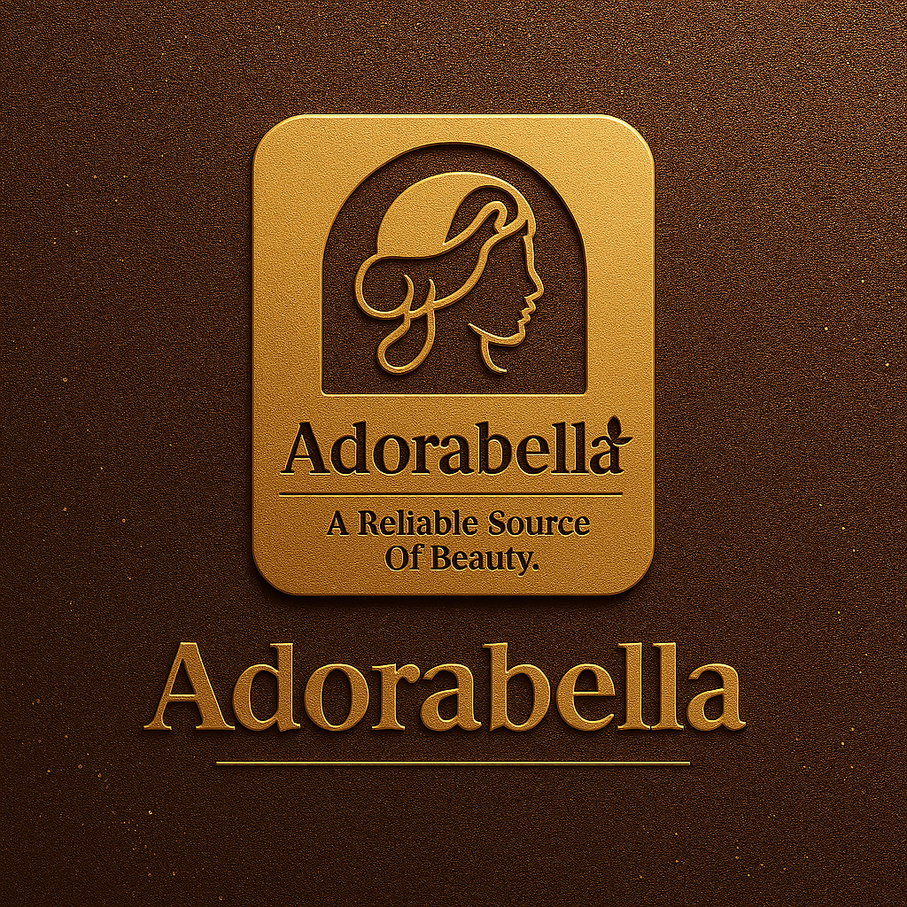 Home 10 Adorabella logo with tagline “A Reliable Source of Beauty” on a textured gold and brown background