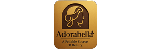 Adorabella logo – gold embossed profile of a woman with the tagline “A Reliable Source of Beauty.
